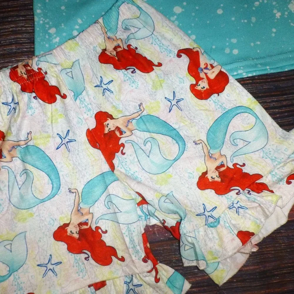 Boutique Little Mermaid Princess Ariel Girls Shorts Outfit Set